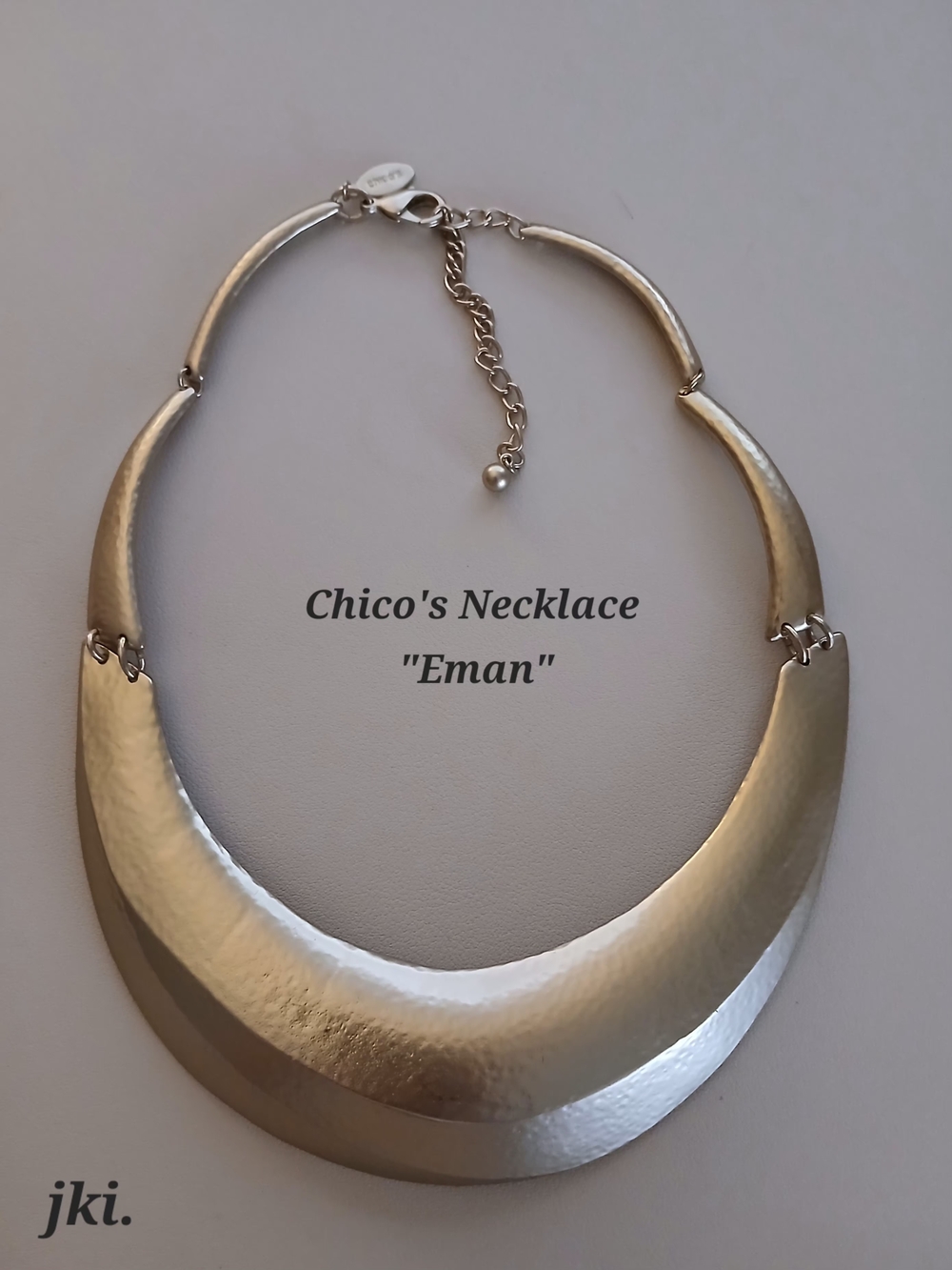 Chico's "Eman" Hammered Crescent Necklace in Gold Tone